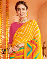 Vishal Prints Golden Yellow Printed Georgette Saree With Border