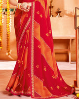 Vishal Prints Cherry Red Printed Georgette Saree With Border