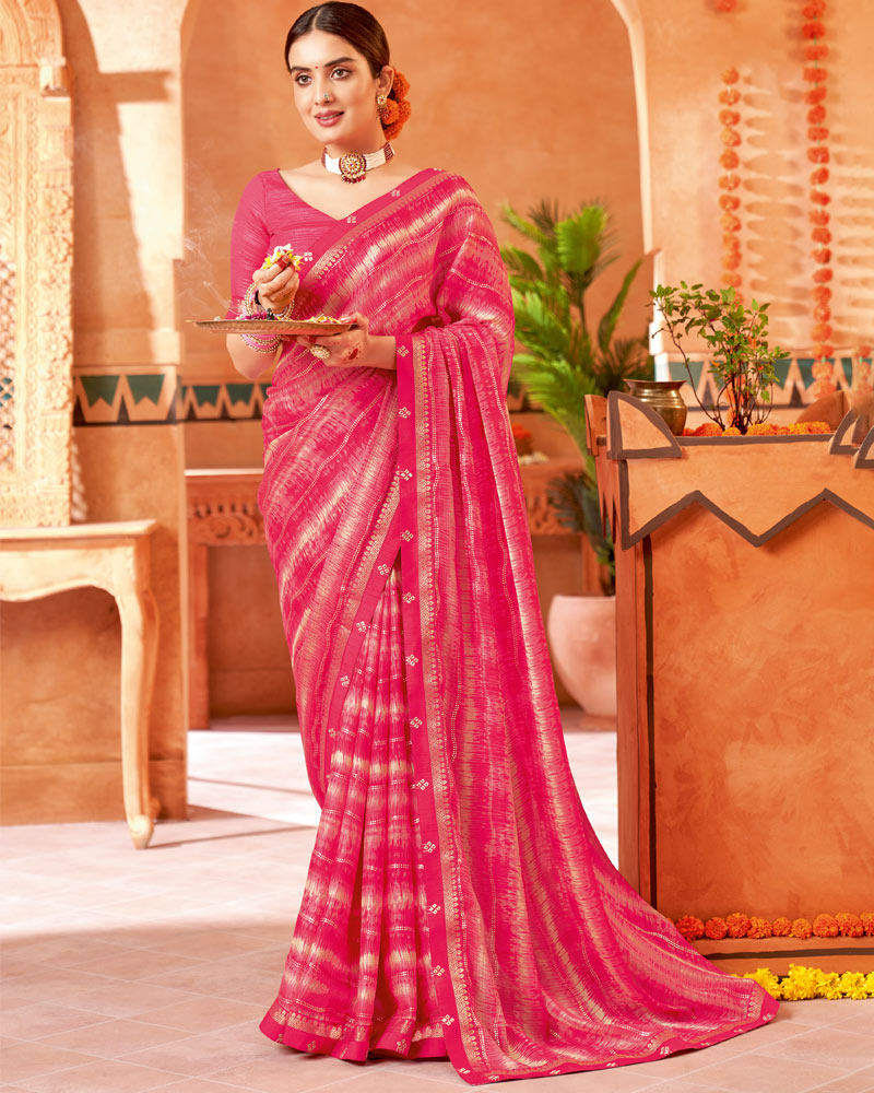 Vishal Prints Dark Pink Printed Georgette Saree With Border