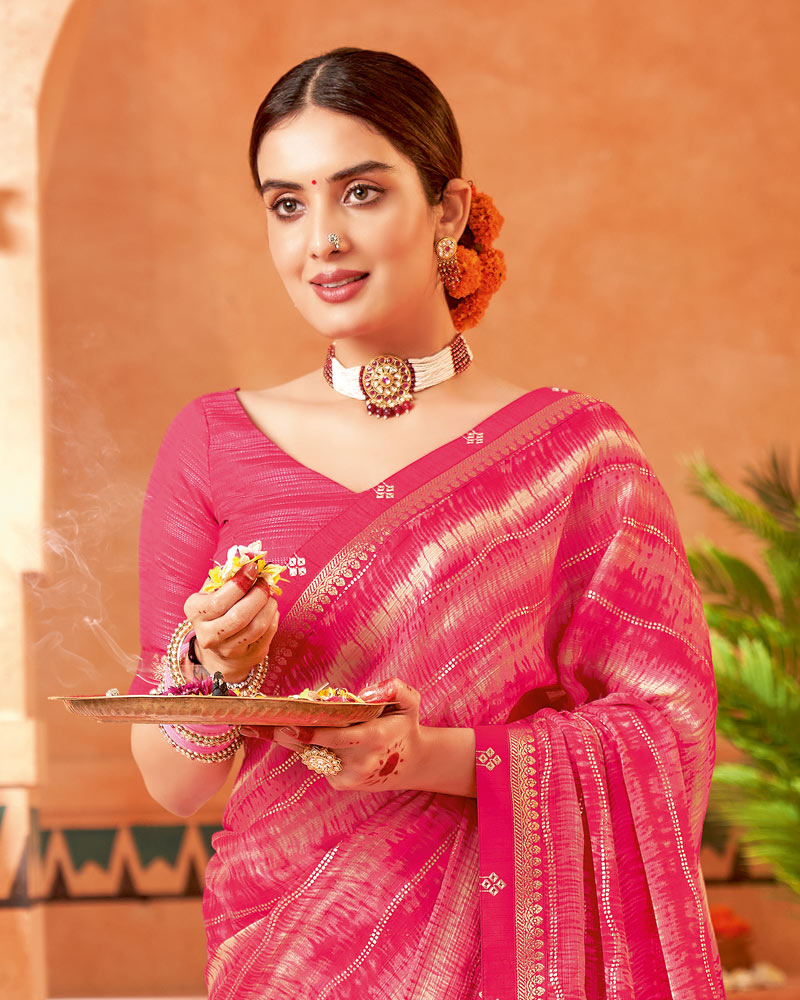 Vishal Prints Dark Pink Printed Georgette Saree With Border