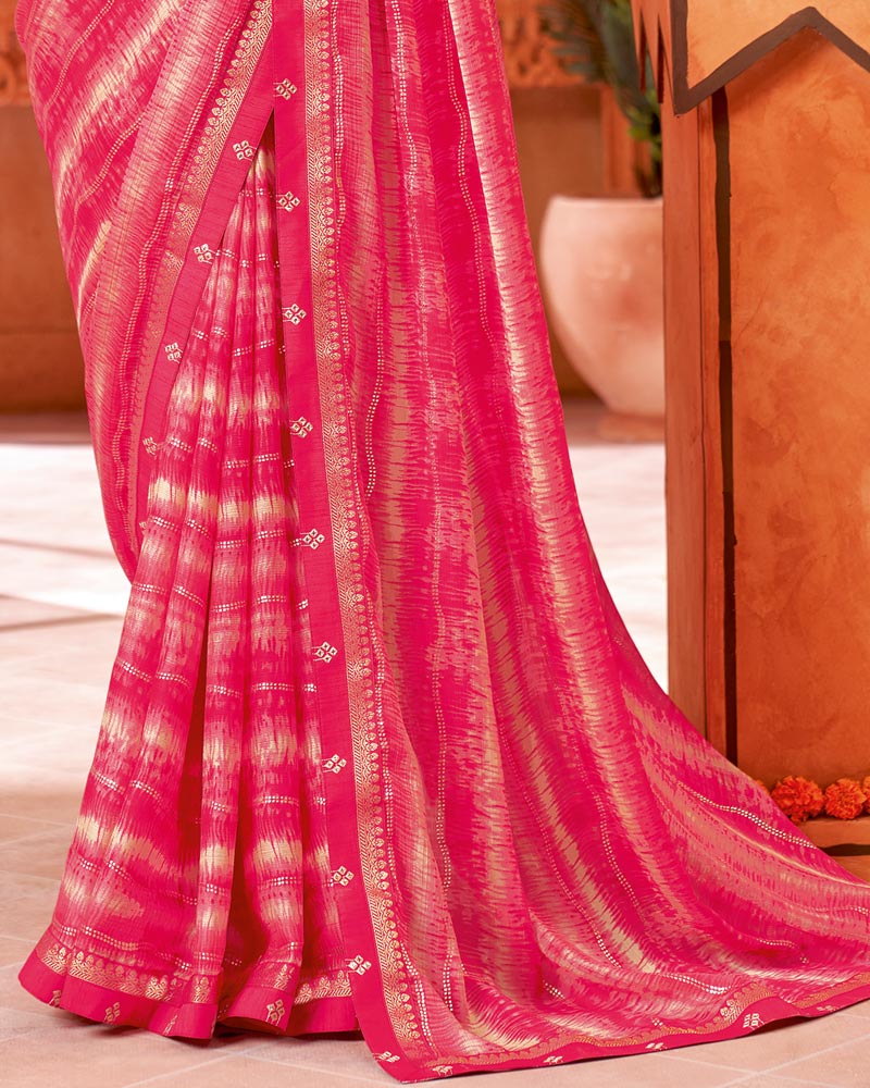 Vishal Prints Dark Pink Printed Georgette Saree With Border