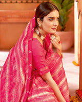 Vishal Prints Dark Pink Printed Georgette Saree With Border