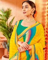 Vishal Prints Yellow Printed Georgette Saree With Border