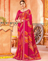 Vishal Prints Red Pink Printed Georgette Saree With Border