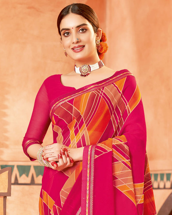 Vishal Prints Red Pink Printed Georgette Saree With Border