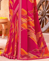 Vishal Prints Red Pink Printed Georgette Saree With Border
