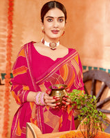 Vishal Prints Red Pink Printed Georgette Saree With Border