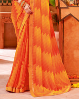 Vishal Prints Dark Orange Printed Georgette Saree With Border