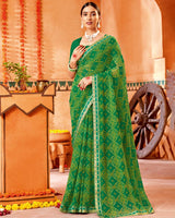Vishal Prints Dark Green Printed Georgette Saree With Border