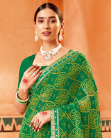 Vishal Prints Dark Green Printed Georgette Saree With Border