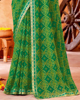Vishal Prints Dark Green Printed Georgette Saree With Border