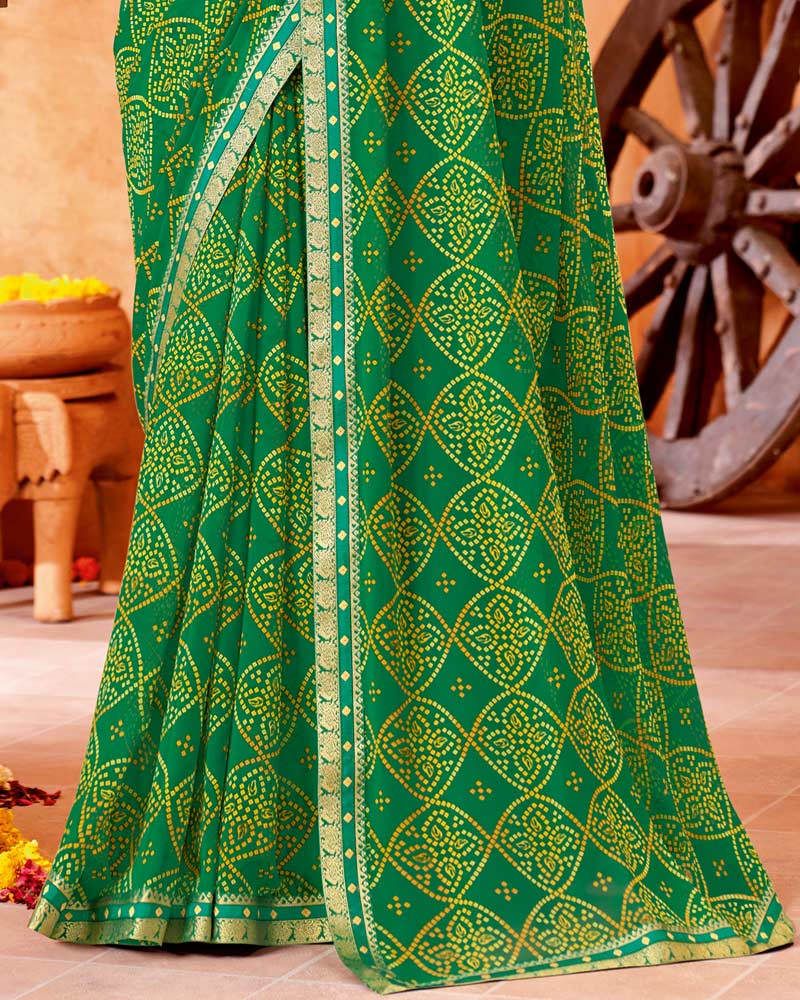 Vishal Prints Dark Green Printed Georgette Saree With Border