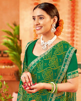 Vishal Prints Dark Green Printed Georgette Saree With Border