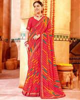 Vishal Prints Pinkish Red Printed Georgette Saree With Border