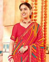 Vishal Prints Pinkish Red Printed Georgette Saree With Border