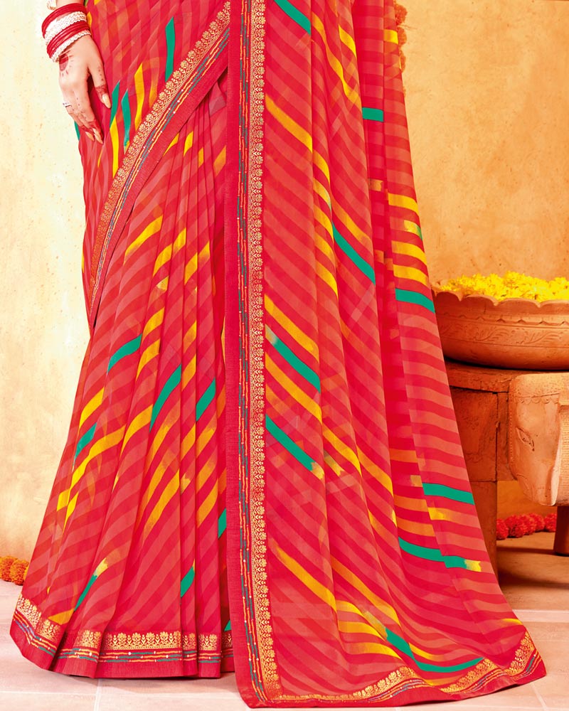 Vishal Prints Pinkish Red Printed Georgette Saree With Border