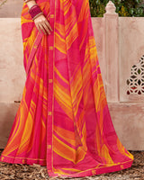 Vishal Prints Red Pink Printed Georgette Saree With Fancy Border
