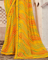 Vishal Prints Dark Yellow Printed Georgette Saree With Fancy Border