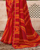 Vishal Prints Cherry Red Printed Georgette Saree With Fancy Border