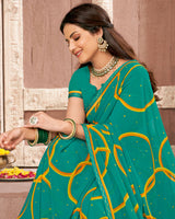 Vishal Prints Teal Green Printed Georgette Saree With Fancy Border