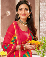 Vishal Prints Pinkish Red Printed Georgette Saree With Fancy Border