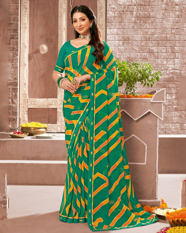 Vishal Prints Dark Sea Green Printed Georgette Saree With Fancy Border