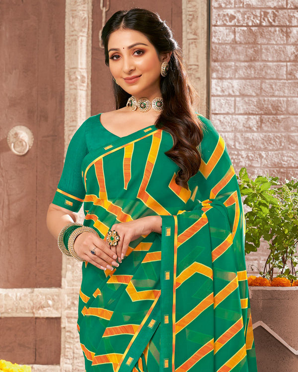 Vishal Prints Dark Sea Green Printed Georgette Saree With Fancy Border
