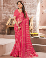 Vishal Prints Red Pink Printed Georgette Saree With Fancy Border