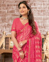 Vishal Prints Red Pink Printed Georgette Saree With Fancy Border