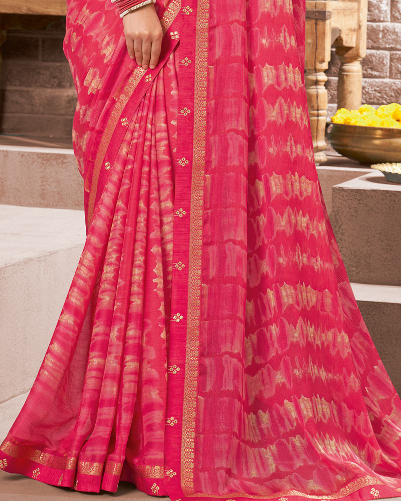 Vishal Prints Red Pink Printed Georgette Saree With Fancy Border