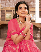 Vishal Prints Red Pink Printed Georgette Saree With Fancy Border