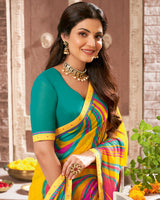 Vishal Prints Dark Yellow Printed Georgette Saree With Fancy Border