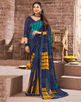 Vishal Prints Navy Blue Printed Georgette Saree With Fancy Border