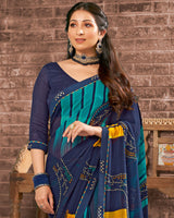 Vishal Prints Navy Blue Printed Georgette Saree With Fancy Border