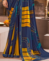 Vishal Prints Navy Blue Printed Georgette Saree With Fancy Border