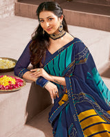 Vishal Prints Navy Blue Printed Georgette Saree With Fancy Border