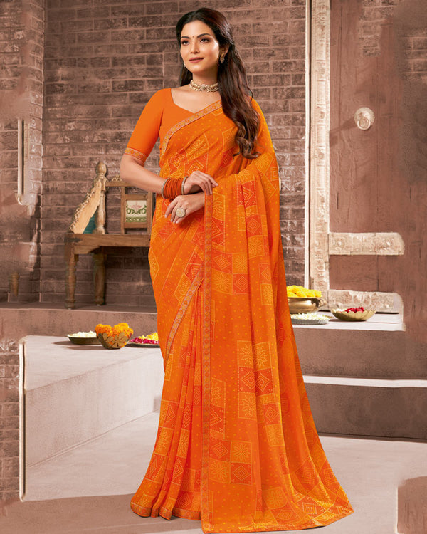 Vishal Prints Orange Printed Georgette Saree With Fancy Border