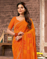 Vishal Prints Orange Printed Georgette Saree With Fancy Border