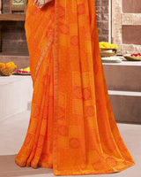 Vishal Prints Orange Printed Georgette Saree With Fancy Border