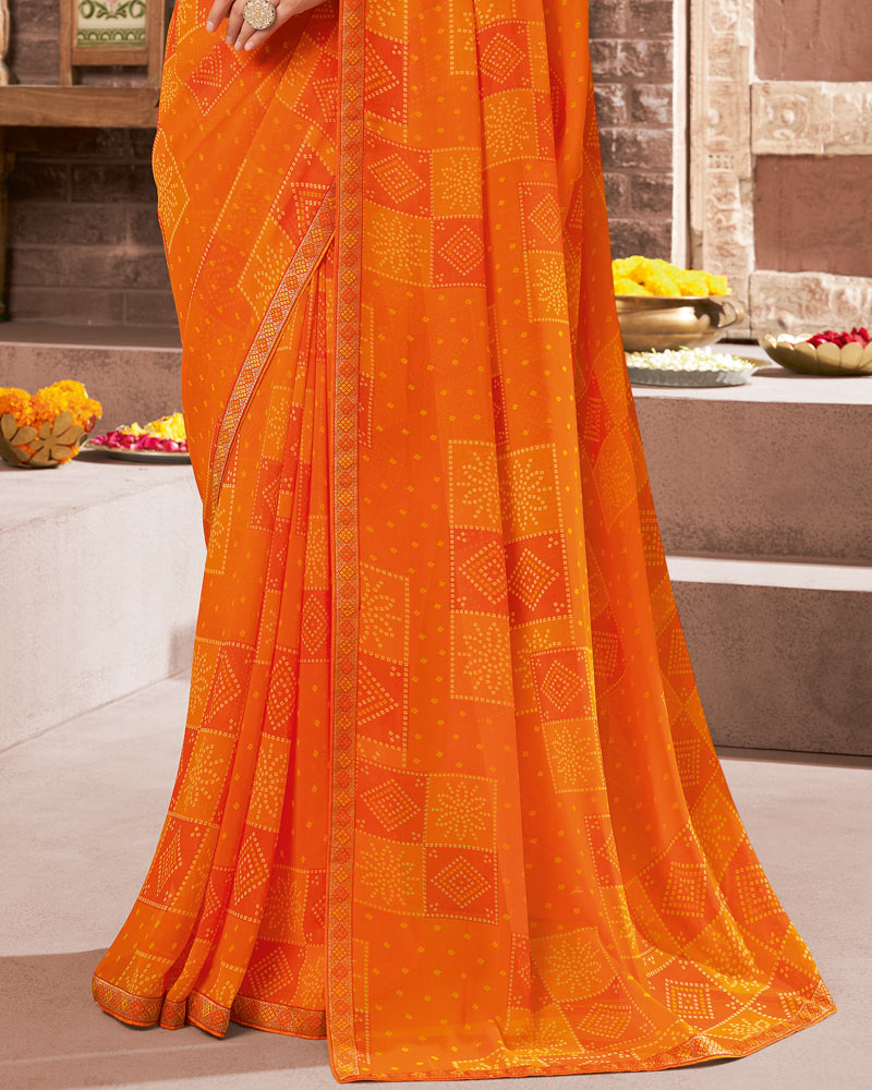 Vishal Prints Orange Printed Georgette Saree With Fancy Border