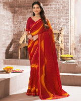 Vishal Prints Dark Red Printed Georgette Saree With Fancy Border