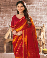 Vishal Prints Dark Red Printed Georgette Saree With Fancy Border