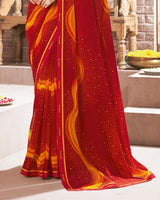 Vishal Prints Dark Red Printed Georgette Saree With Fancy Border