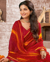 Vishal Prints Dark Red Printed Georgette Saree With Fancy Border