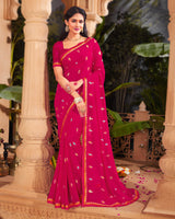 Vishal Prints Lipstick Pink Printed Georgette Saree With Foil Print And Fancy Border