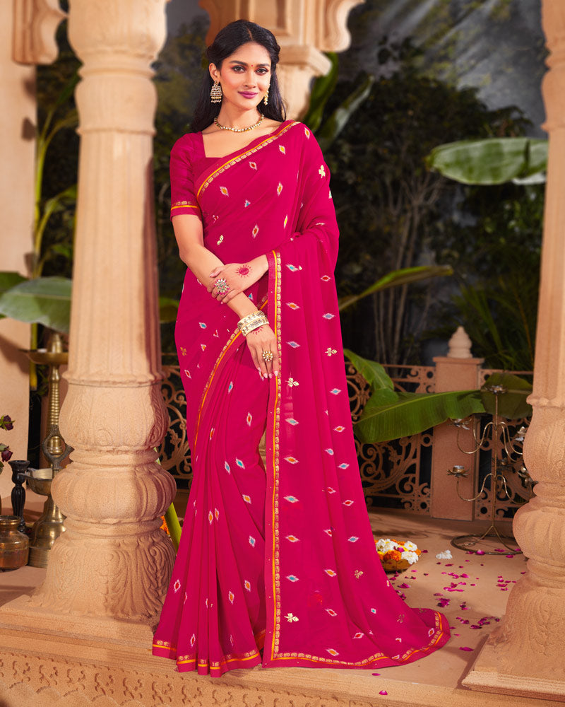 Vishal Prints Lipstick Pink Printed Georgette Saree With Foil Print And Fancy Border