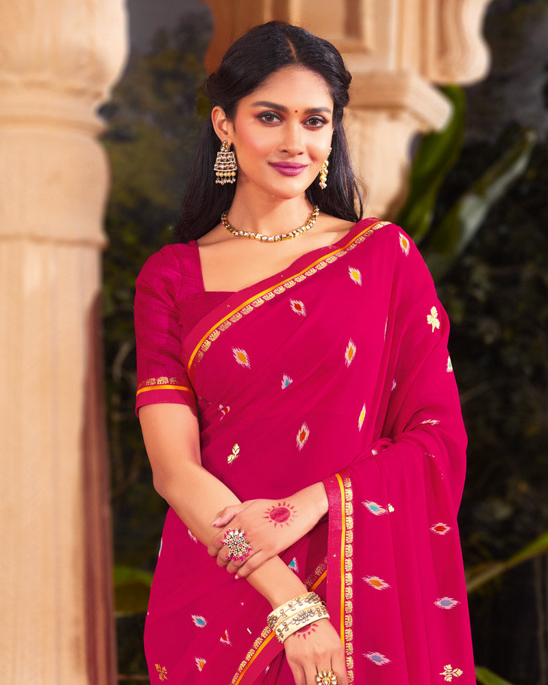 Vishal Prints Lipstick Pink Printed Georgette Saree With Foil Print And Fancy Border