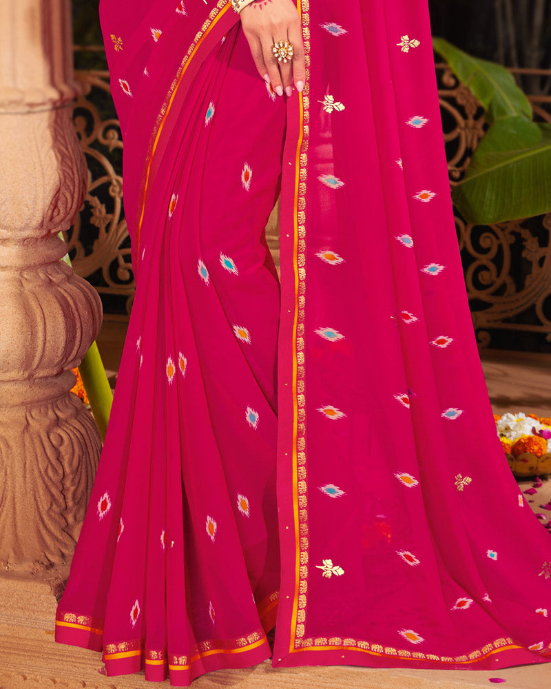 Vishal Prints Lipstick Pink Printed Georgette Saree With Foil Print And Fancy Border