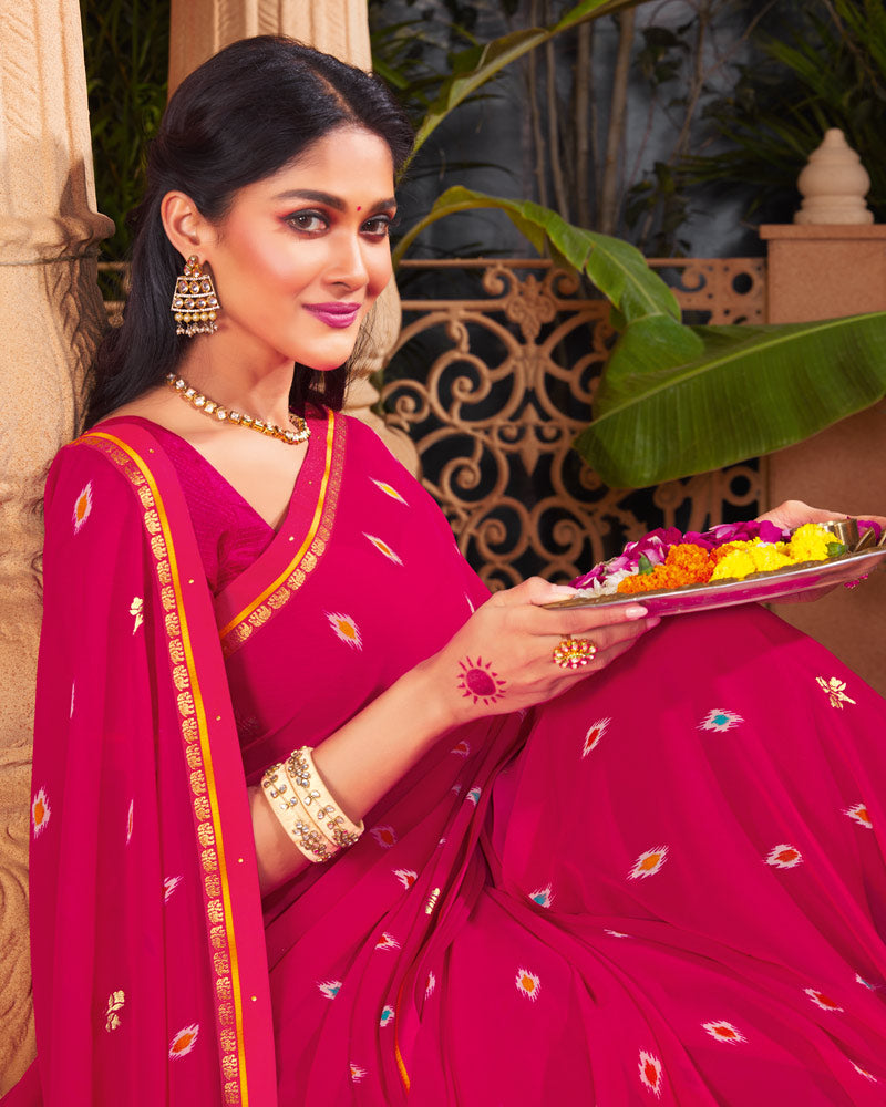 Vishal Prints Lipstick Pink Printed Georgette Saree With Foil Print And Fancy Border