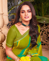 Vishal Prints Mehandi Green Printed Georgette Saree With Fancy Border